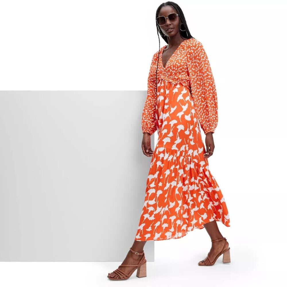 Women's V-Neck Ginkgo Cherry Tomato Maxi Dress - DVF for Target XXS